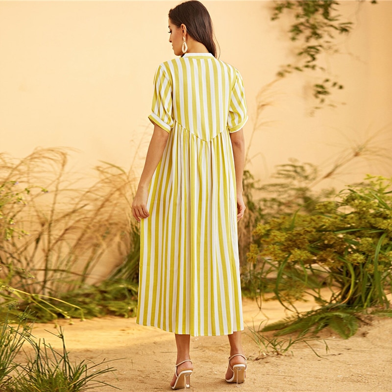 Women's Yellow Striped Maxi Dress