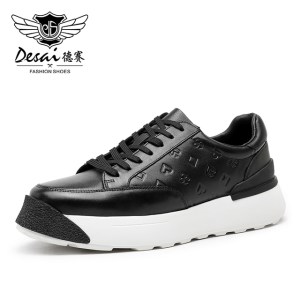 DESAI Men Shoes Genuine Leather Thick Bottom Casual Sneaker Walking Shoes For Men Laces Up Hand Add Color Breathable