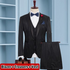 Plus Size Men's Suits Blazer Black Red Party Wedding Dress Loose Striped Business Casual Jacket Vest Trousers 5XL 6XL 7XL 8XL
