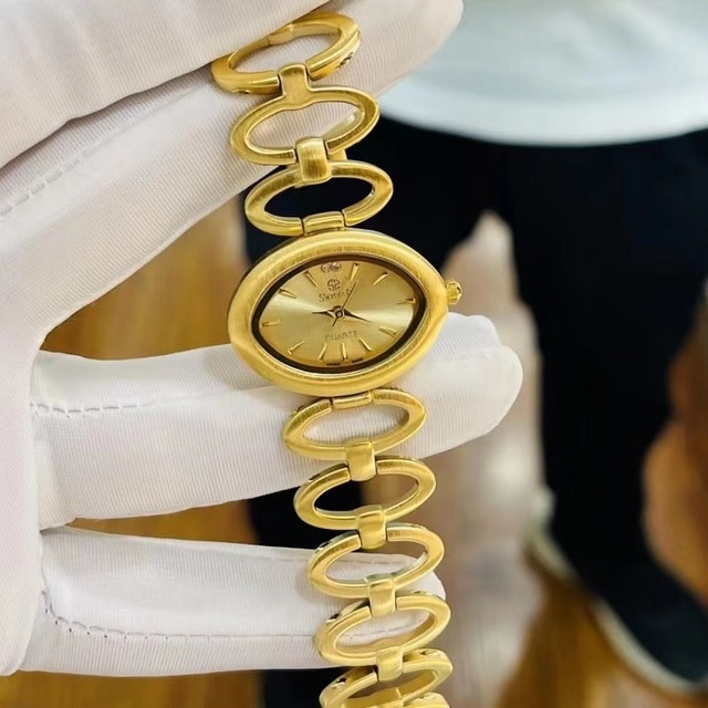 18k gold plated brass band women watches quartz hollow band vintage High-quality Simple Japanese movement small dial bracelet