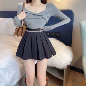 Early Spring New High-waisted Thin Skirt Women's Crotch-Covering Temperament Pleated Skirt High-end Net Red A-line Skirt XL