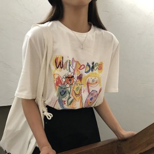 Women T Shirt Cartoon Graffiti Print Summer Lady T-Shirts Top Ladies Graphic Female Tee Short Sleeve T-Shirt