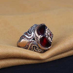 Amber Gemstone 925 Sterling Silver Men 'S Ring, Gift Jewelry, Vintage, Real Natural Stone, Ottoman Style, made in Turkey, Fashion Trendy
