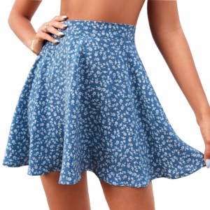Chiffon Skirt With Y2k Short Summer Mini Sexy Skirts Women Floral Print High Waist Umbrella Ladies Blue Lnvisible Zipper Lining