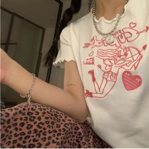 Cute Cupid Angel Print Summer Women Tshirt Hipster Harajuku Graphic Tee T-shirt Cotton Women Tops Short Sleeve Shirt
