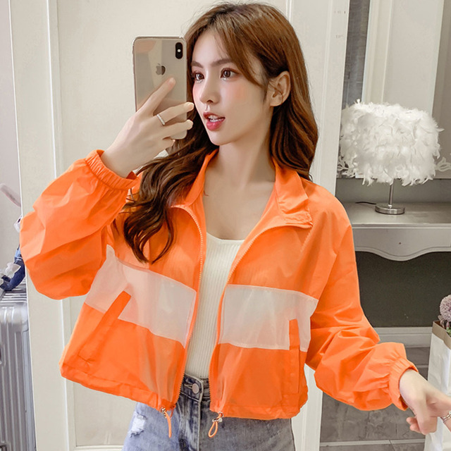 Fashion Spring Summer Women's Jackets Coats Windbreaker Sun Protection Patchwork Color Zipper Thin Summer Women Clothing - Image 6