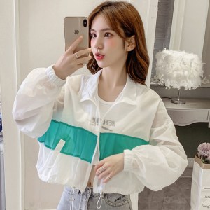 Fashion Spring Summer Women's Jackets Coats Windbreaker Sun Protection Patchwork Color Zipper Thin Summer Women Clothing