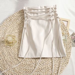 Gothic Pencil Skirt Woman Pu Hippie Mini Leather Punk Lace Up New High Waisted Sexy Club Beige Black Y2k Skirts Lolita