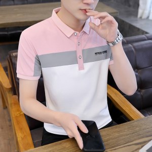 High Quality Men Polo Shirt Business Casual Mens Striped Colorblock Men's Top Fashion Slim Thin Man Short Sleeve Shirt Hot Sale