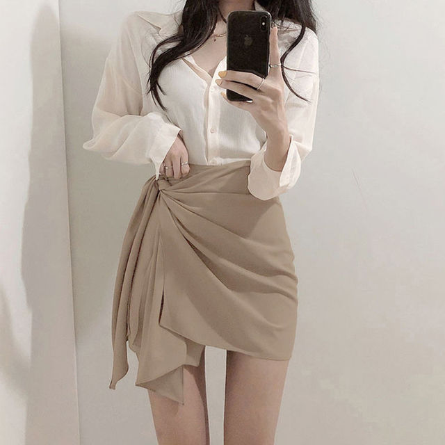 High-end Skirt Women Summer New Solid Irregular Skirt Small Body Hip Skirt High Waist Hot Girl Short Above Knee Mini Skirt - Image 3