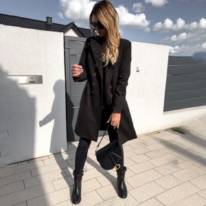 Korean autumn fashion women's wool coat loose solid color wool long coat women's double breasted women's windbreaker jacket