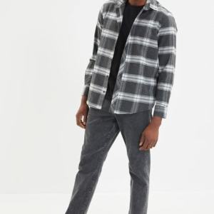 Men's Slim Fit Buttoned Collar Plaid Shirt TMNAW21GO0611