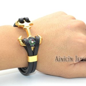 New Design Double Skull Heads Press Clasp Stainless Steel Bracelets Fashion Men's Double Layer Genuine Leather Hologram Bangles