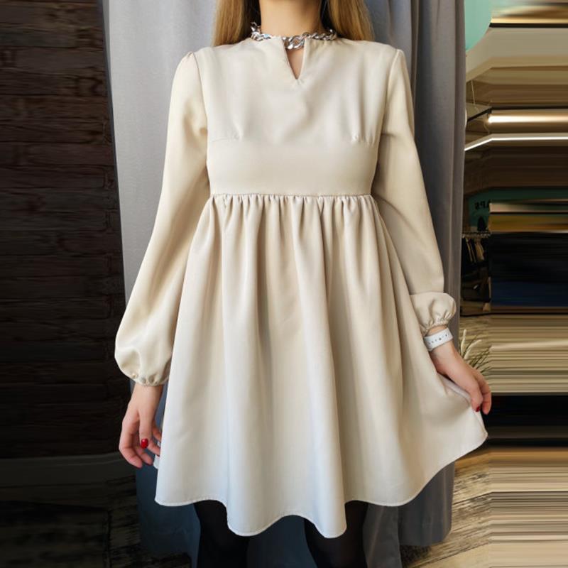 O-Neck-Folds-Lantern-Sleeve-Casual-Dresses-Autumn-Solid-Color-A-Line-Loose-Comfort-High-Waist-2.jpg