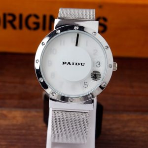 Paidu Simple Black/White Metal Iron Mesh Steel  Turntable Dial  Wrist Watch Men Women Girl Lady Gift