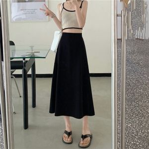 Skirts Women Summer Solid High Waist Friends Korean Style Streetwear Leisure Solid Trendy Baggy Ulzzang Popular Mid-Calf A-line