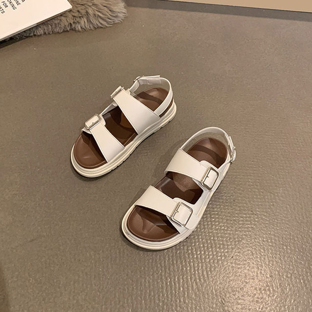 Student Pleated band gladiator sandals women thick soled sandales summer beach shoes double buckle strap sandalias mujer - Image 2