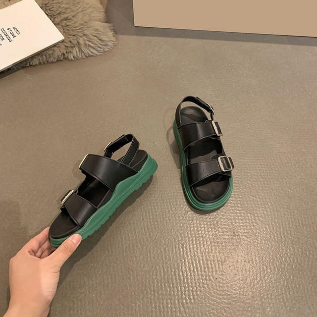 Student Pleated band gladiator sandals women thick soled sandales summer beach shoes double buckle strap sandalias mujer - Image 4