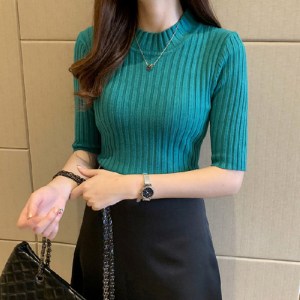 Summer Knitted Tops Pullover Half Sleeve Knitted Sweater New Korean Women Spring Basic Solid Casual Base Female Shirt 13466