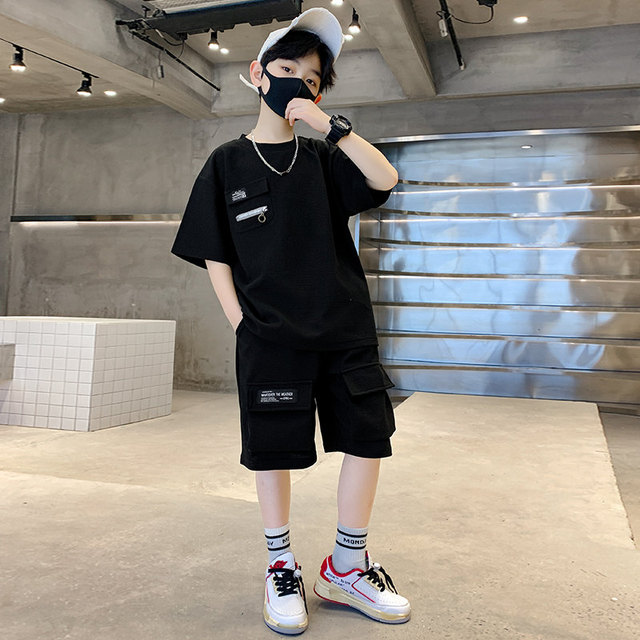 Teen Boys Clothing Sets Summer Black Grey Short Sleeve Tshirt+Shorts 2Pcs New Cool Kids Casual Style Loose Sport Outfits 5-14Yrs - Image 4