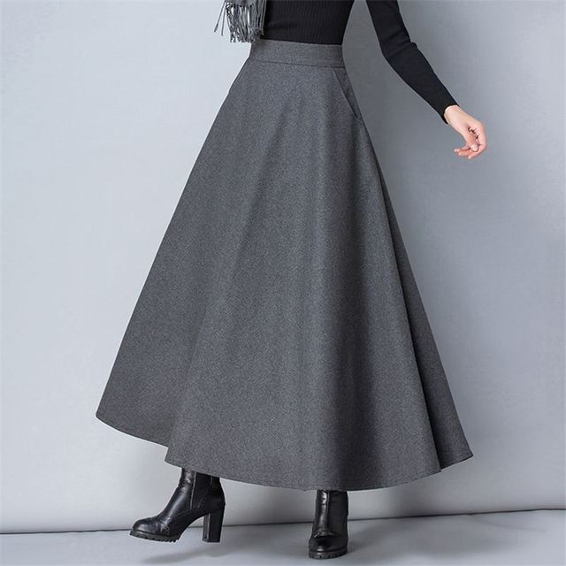 Winter Women Long Woolen Skirt Fashion High Waist Basic Wool Skirts Female Casual Thick Warm Elastic A-Line Maxi Skirts O839 - Image 3