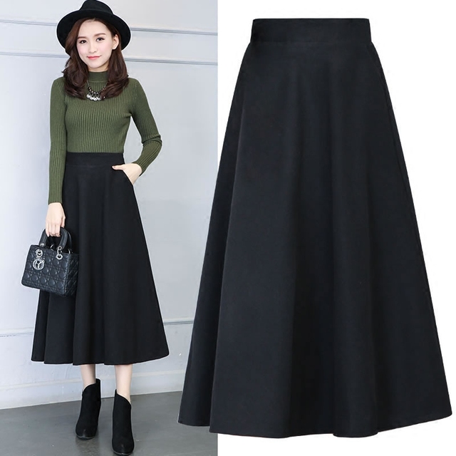 Winter Women Long Woolen Skirt Fashion High Waist Basic Wool Skirts Female Casual Thick Warm Elastic A-Line Maxi Skirts O839 - Image 6
