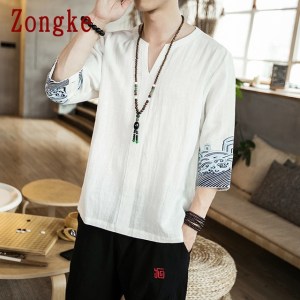 Zongke Embroidery Cotton T Shirt For Men Clothing Hip Hop T-Shirt Men Tops Harajuku Tee Shirt M-5XL Spring New Arrival