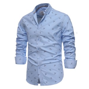 Printed 100% Cotton Shirt Men Casual Slim Fit Lapel Long Sleeve Men's Shirts Spring High Quality Oxford Shirt for Men