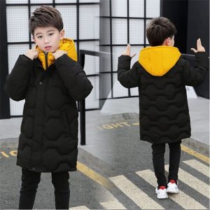 Boys Winter Thick Coat Teen Parka Children Plus Velvet Warm Jackets Fashion Hooded Outwear Kids Clothes 3-8Y