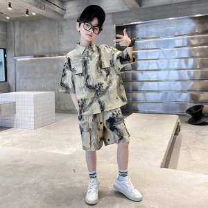 New Arrival Summer Little Boys Shirt + Shorts Suits Cotton Graffiti Printing Kids Baby Sets For 3 4 5 6 7 8 9 10 11 12 13Y