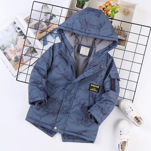 Autumn Winter Jacket For Boy Cartoon Dinosaur Hooded Plus Velvet Thicken Warm Boy Outerwear Coat 4-14 Year Kids Teenager Parka - Image 6