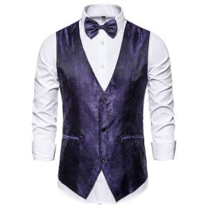 Formal Dress Gold Blue Black Paisley Wedding  Business Men Tuxedo Waistcoat Vest Suit Bow Tie Set landuxiu