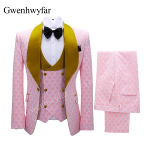 Gwenhwyfar New Polka Dot Suit for Men Custom Made Shawl Lapel Blazer Vest with Pants Fashion Wedding Tuxedos Groomsmen Wear