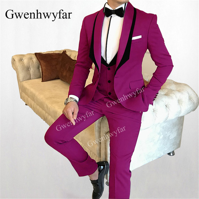 Gwenhwyfar Royal blue Men Suits Gentle Men Shawl Lapel Blazer with black edge Slim Fit Jacket Pants vest 3 Piece Groom Tuxedos - Image 6