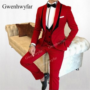 Gwenhwyfar Royal blue Men Suits Gentle Men Shawl Lapel Blazer with black edge Slim Fit Jacket Pants vest 3 Piece Groom Tuxedos