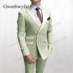 Gwenhwyfar Solid Navy Men Party Tuxedos Suits 2 Pieces Latest Mix Color White Lapel Men Suits Gold Buttons Fashion Style Suits