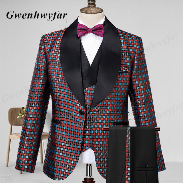 Gwenhwyfar Star Green Pattern Fabric Men Suits Tailor-made Groomsmen Best Man Tuxedos Suit with Gold Loquat Flower 3 Pieces - Image 3