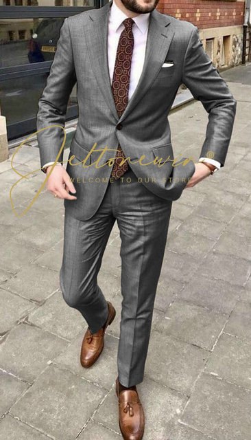 JELTONEWIN Handsome Casual 2 Piece Suit For Men Wedding Tuxedos Notched Lapel Groomsmen Men Suits Business Party Prom Blazer - Image 4