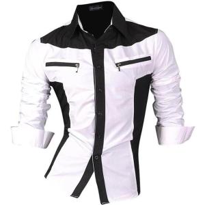 Jeansian Men's Casual Dress Shirts Fashion Desinger Stylish Long Sleeve Slim Fit Z020 White