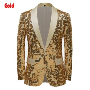 Men's Shiny Red Sequins Blazer Floral Suit Jacket One Button Shawl Lapel Tuxedo Blazers Party Wedding Banquet Prom Costume Homme