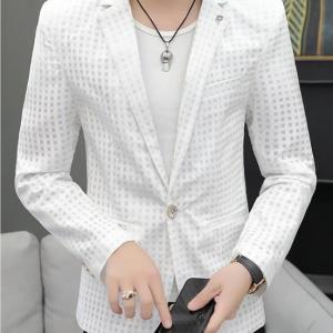 Men's Summer thin hollow suit slim breathable plaid coat blazer top