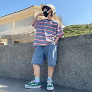 New Summer Kids Boys T Shirt+Shorts 2pcs Clothing Sets Children's Sport Suit Teenager Boys Korean Loose Tracksuits 5 To 14Years