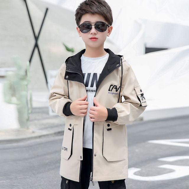 Spring & Autumn Jackets For Boy Fashion Polyester Double Layer Coat Handsome Casual Hooded Letters Print Outerwear Kids Clothes - Image 4