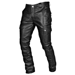 Steampunk Motorbike Style Side Lace Up Leather Pants Black Gothic Punk Jeans Cowboy Biker Rock Reenactment Trouser For Men
