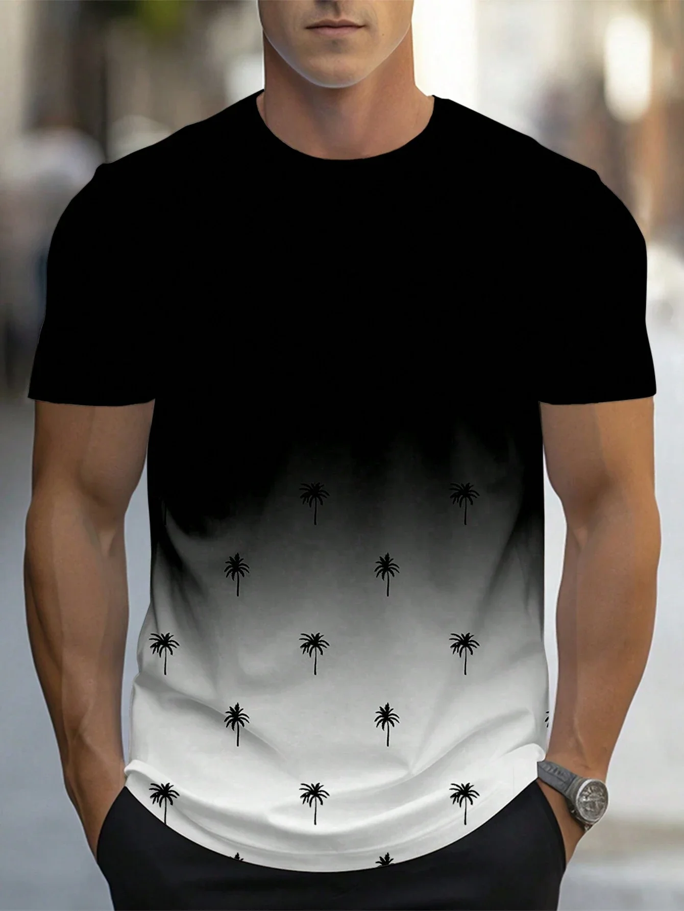 Printed T Shirt For Men Gradient Harajuku Short Sleeve Tee Tops Leisure Crew Neck Men's Casual T-shirts - Image 3