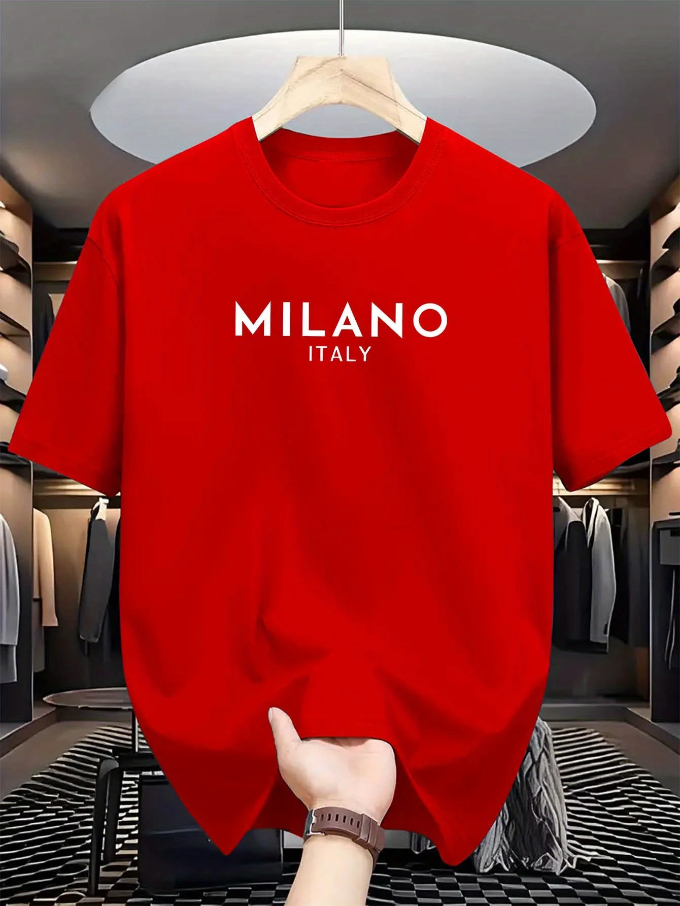 Summer men's 100% pure cotton casual loose and fashionable MILANO ITALY letter printed round neck short sleeved T-shirt top - Image 6