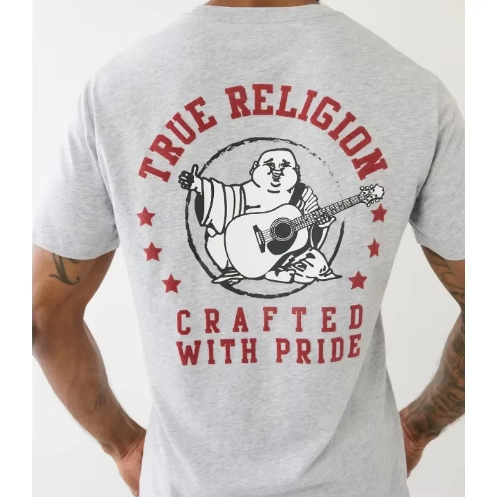 True Religion T-shirt Graphics T-shirt Men Cotton Graphic Crew Neck T-shirt Printed Short Sleeve Comfortable Breathable Top - Image 3