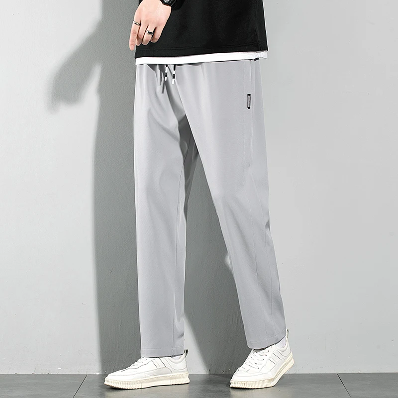 Ice Silk Men's Pants 2025 Summer New Black Gray Thin Business Casual Pants Outdoor Elastic Breathable Straight Leg Sweatpants - Image 4