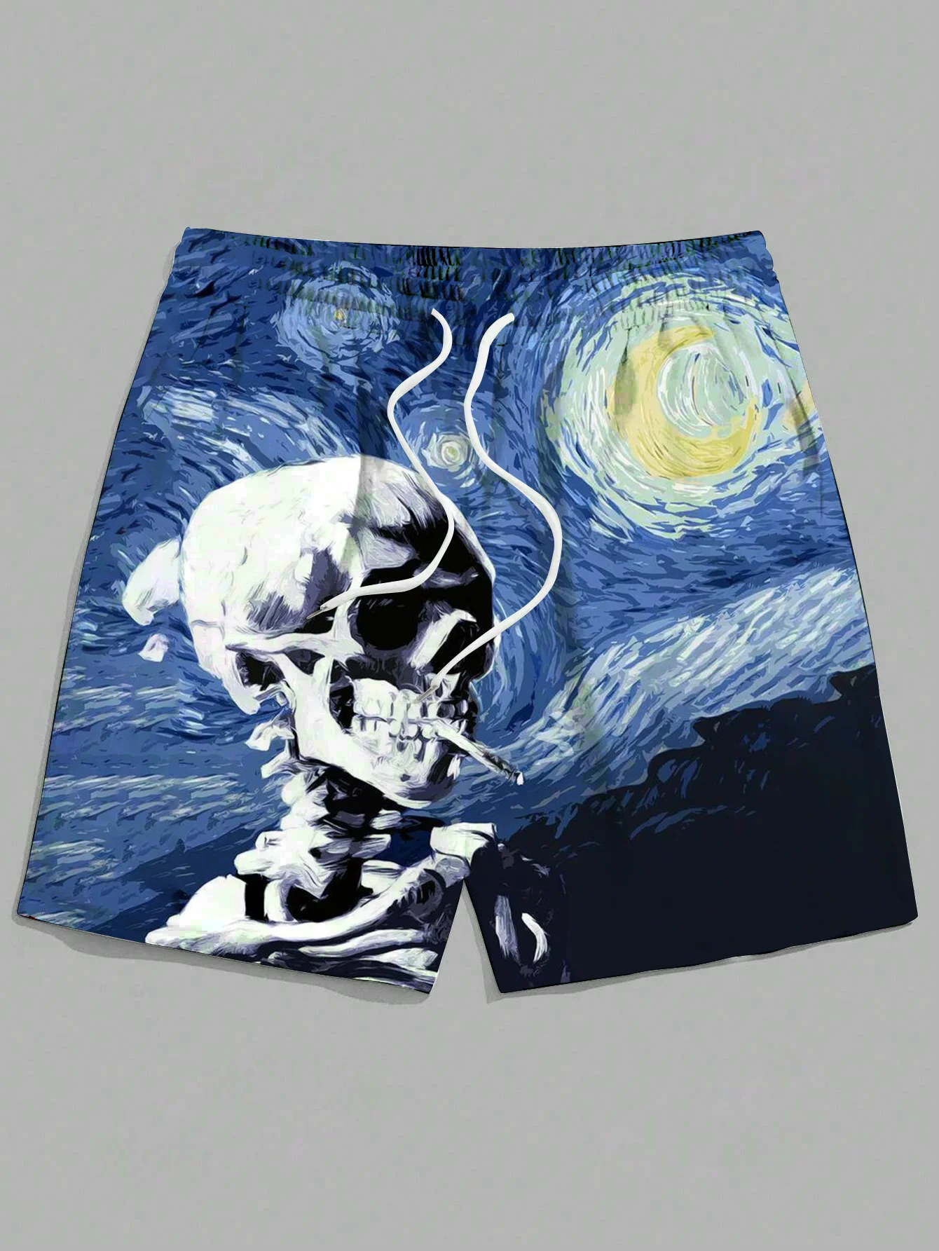 New men's summer loose casual shorts 3D skull man playing guitar print Harajuku street hip-hop shorts Hawaiian beach shorts - Image 3
