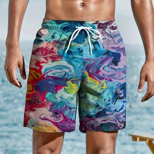 Men's new colored tie-dye printed shorts, beautiful and fashionable, with drawstring, comfortable and easy to tighten